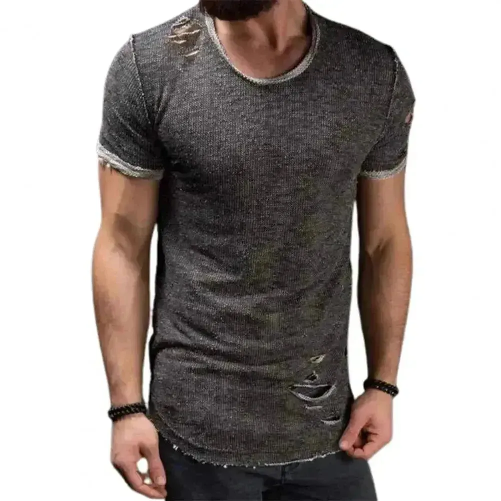 Men's Trendy Short Sleeve Active T-Shirt with Unique Hole Design