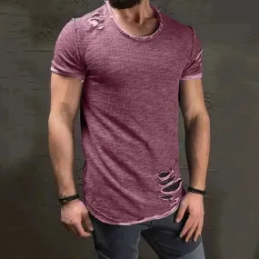 Men's Trendy Short Sleeve Active T-Shirt with Unique Hole Design