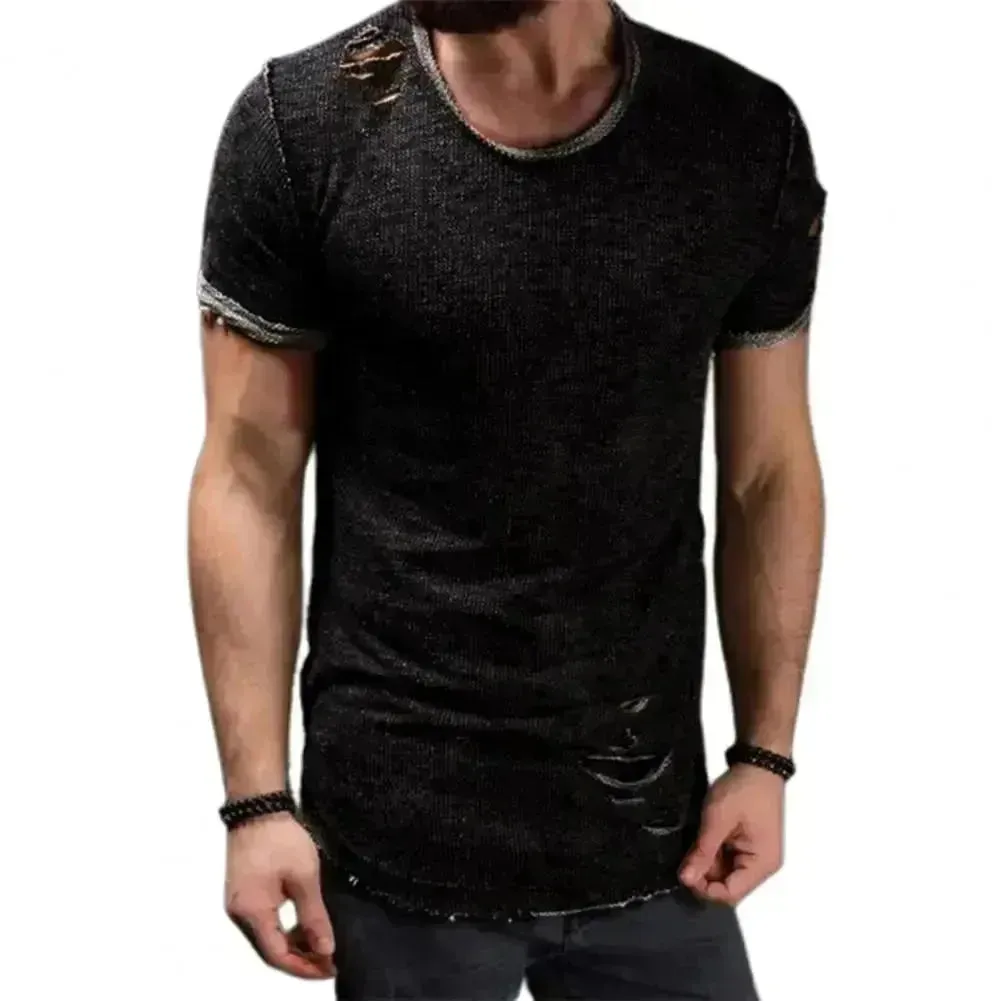 Men's Trendy Short Sleeve Active T-Shirt with Unique Hole Design