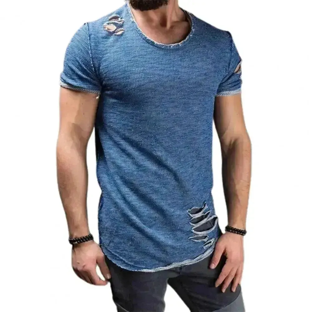 Men's Trendy Short Sleeve Active T-Shirt with Unique Hole Design