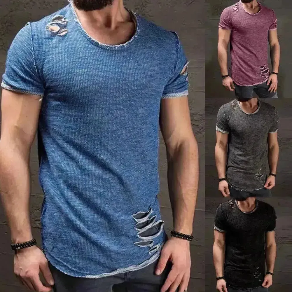 Men's Trendy Short Sleeve Active T-Shirt with Unique Hole Design