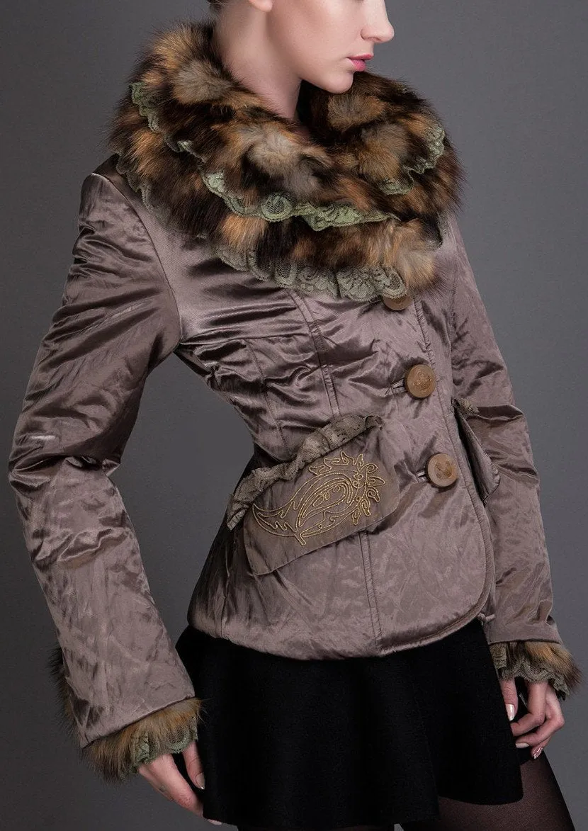 Metallic Fur-Trimmed Jacket