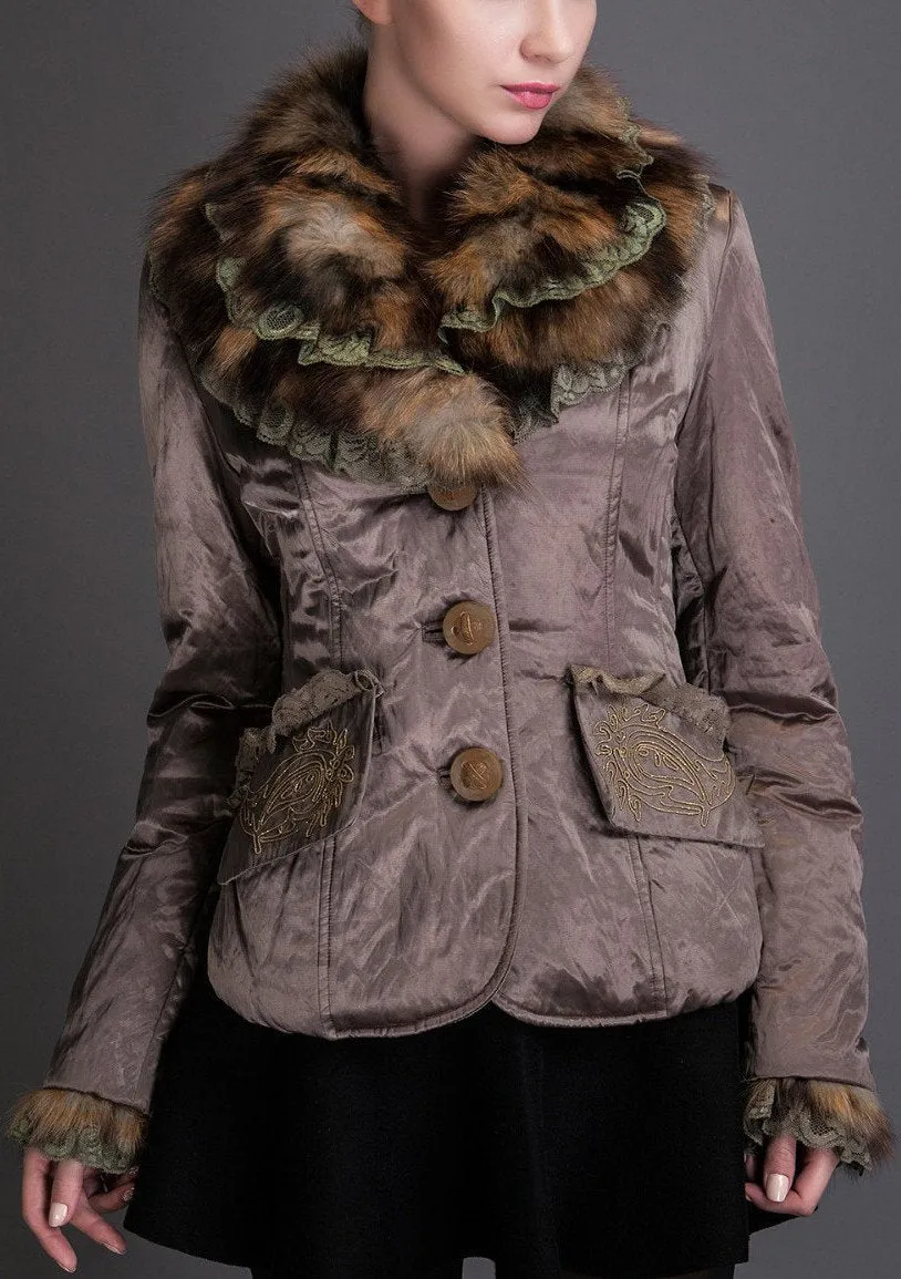 Metallic Fur-Trimmed Jacket