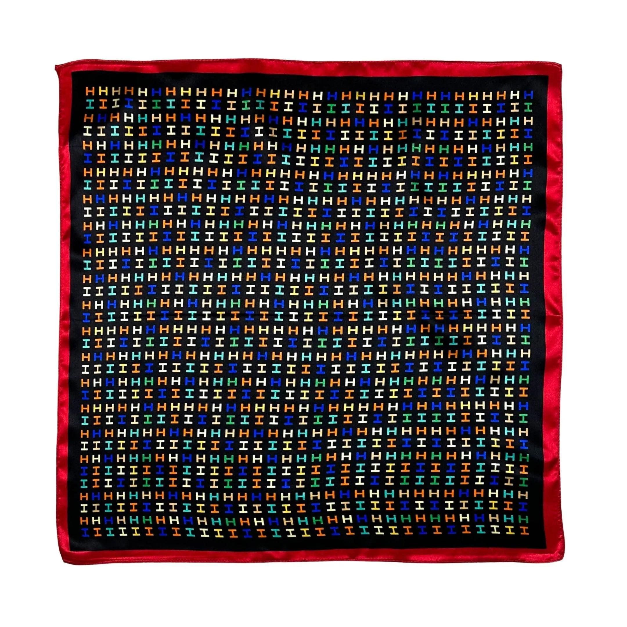 Multicolor H Letter Pure Mulberry Silk Scarf Bandana - Black