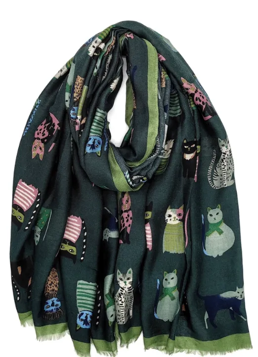 MULTICOLOURED 100% COTTON CAT DEESIGN SCARVES