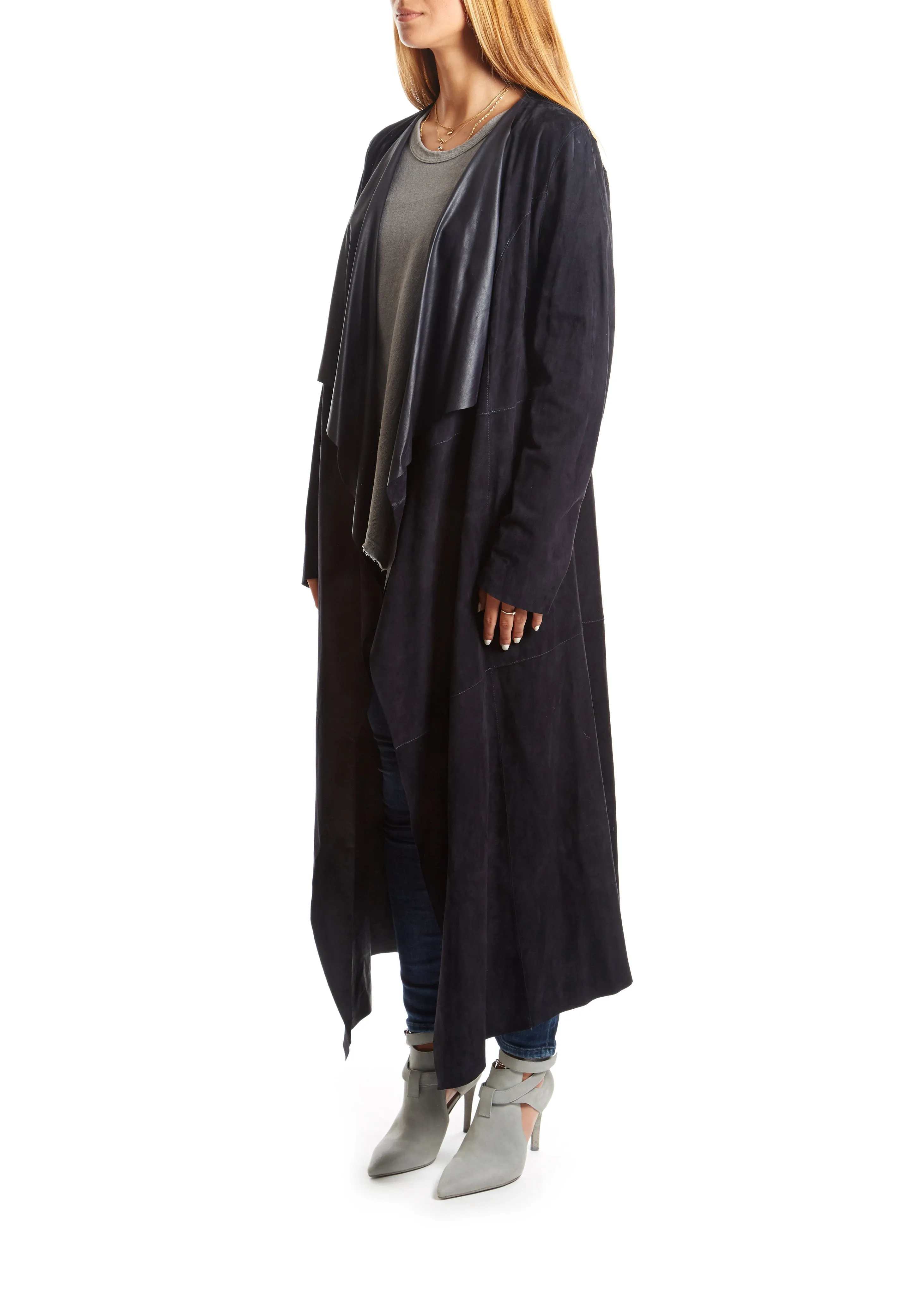 Navy Suede Long Coat