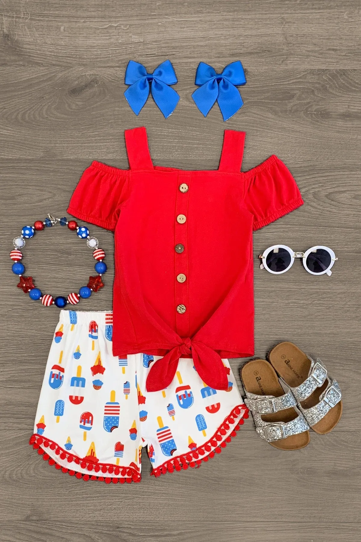 Patriotic Popsicle Pom Pom Short Set