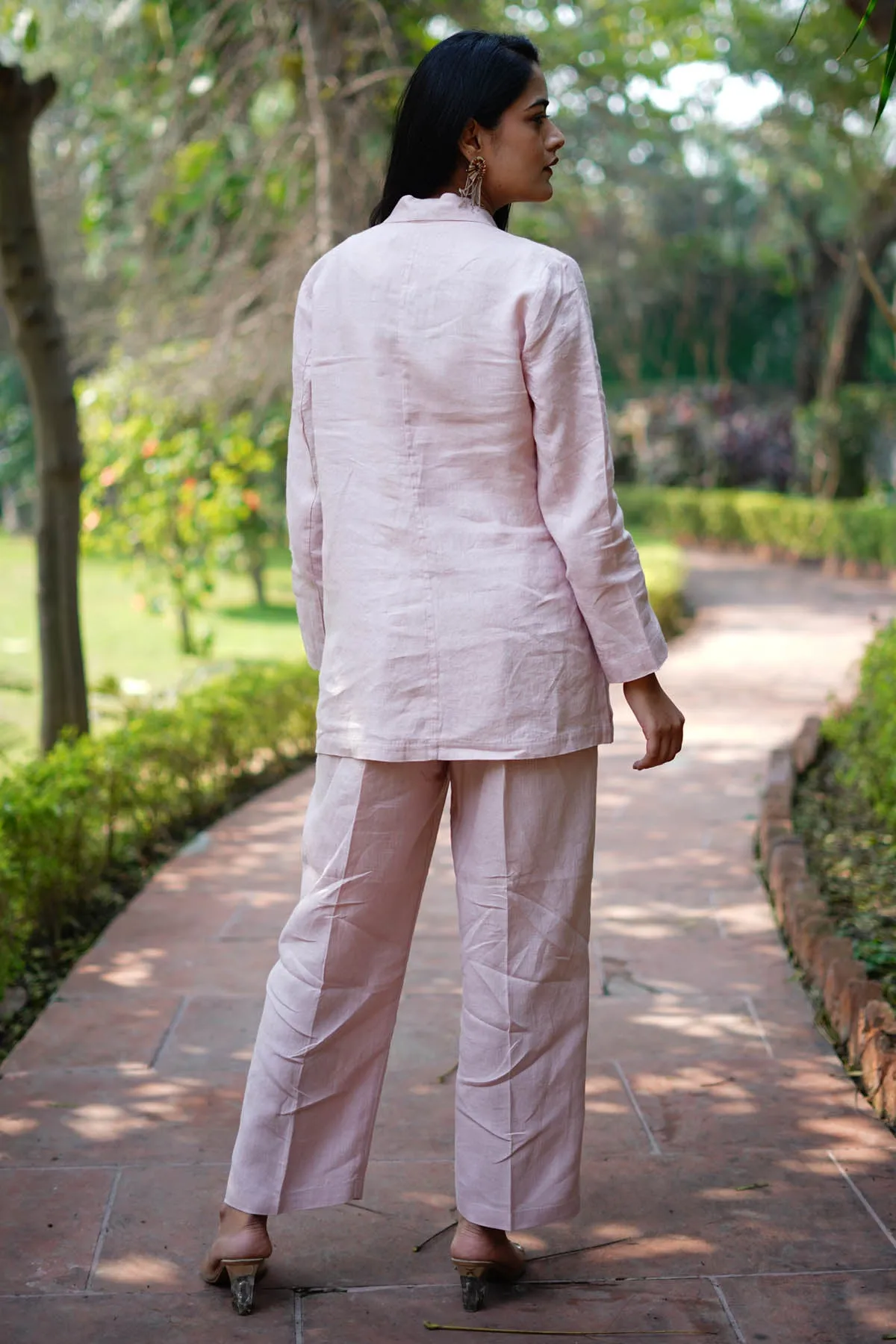 Pink Linen Embroidered Blazer