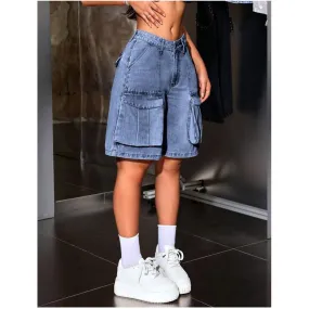 Plus Size Cargo Denim Shorts