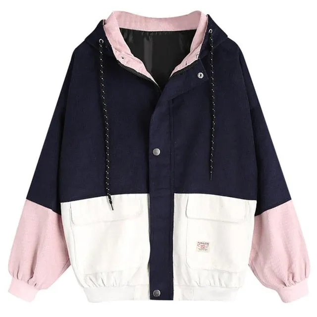 Purpdrank - New Autumn Women Coats Corduroy Patchwork Oversize Zipper Jackets Windbreaker Coats And Jackets Women Baseball-Uniform Clothes