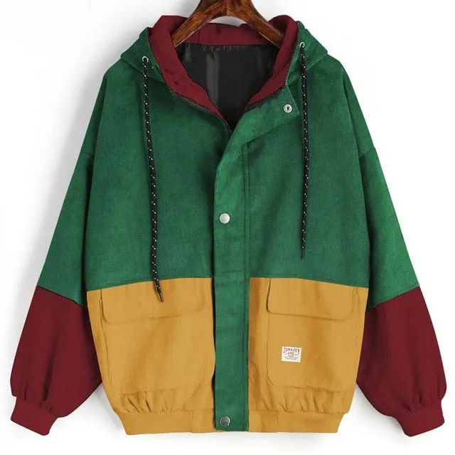 Purpdrank - New Autumn Women Coats Corduroy Patchwork Oversize Zipper Jackets Windbreaker Coats And Jackets Women Baseball-Uniform Clothes