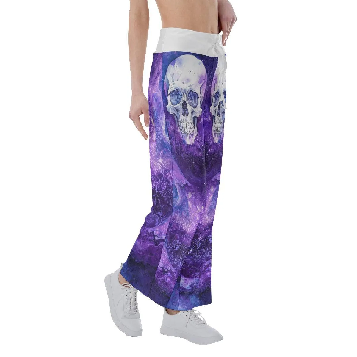 Purple Ornament Skull High-waisted Wide Leg Pants