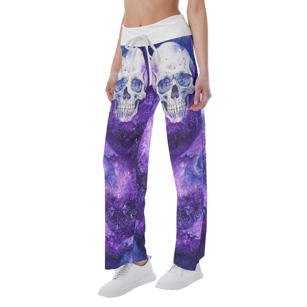 Purple Ornament Skull High-waisted Wide Leg Pants