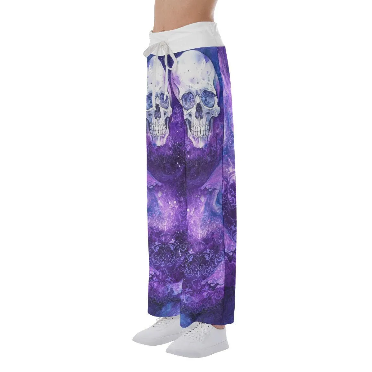 Purple Ornament Skull High-waisted Wide Leg Pants