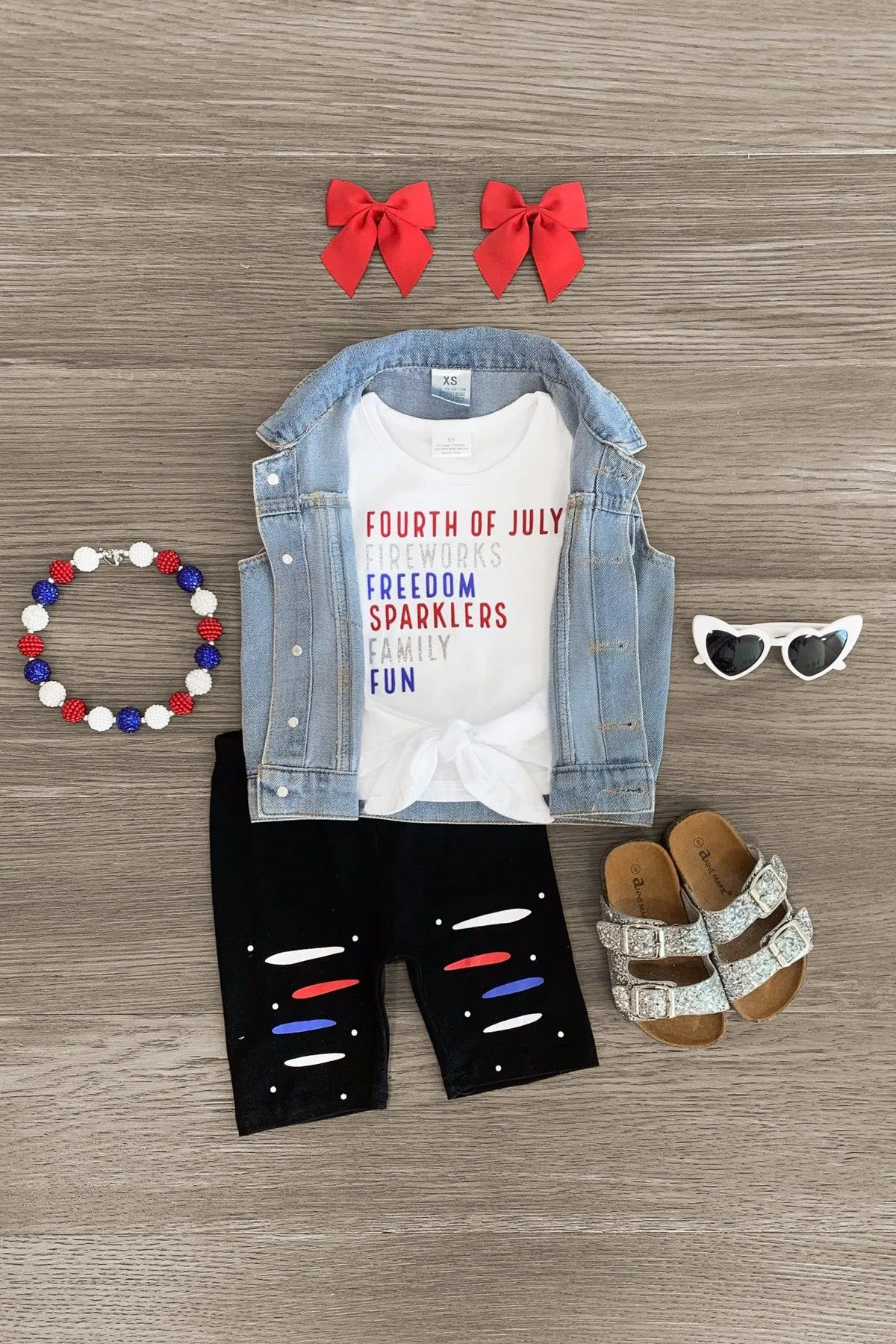 "Fourth of July..." White Glitter Short Set