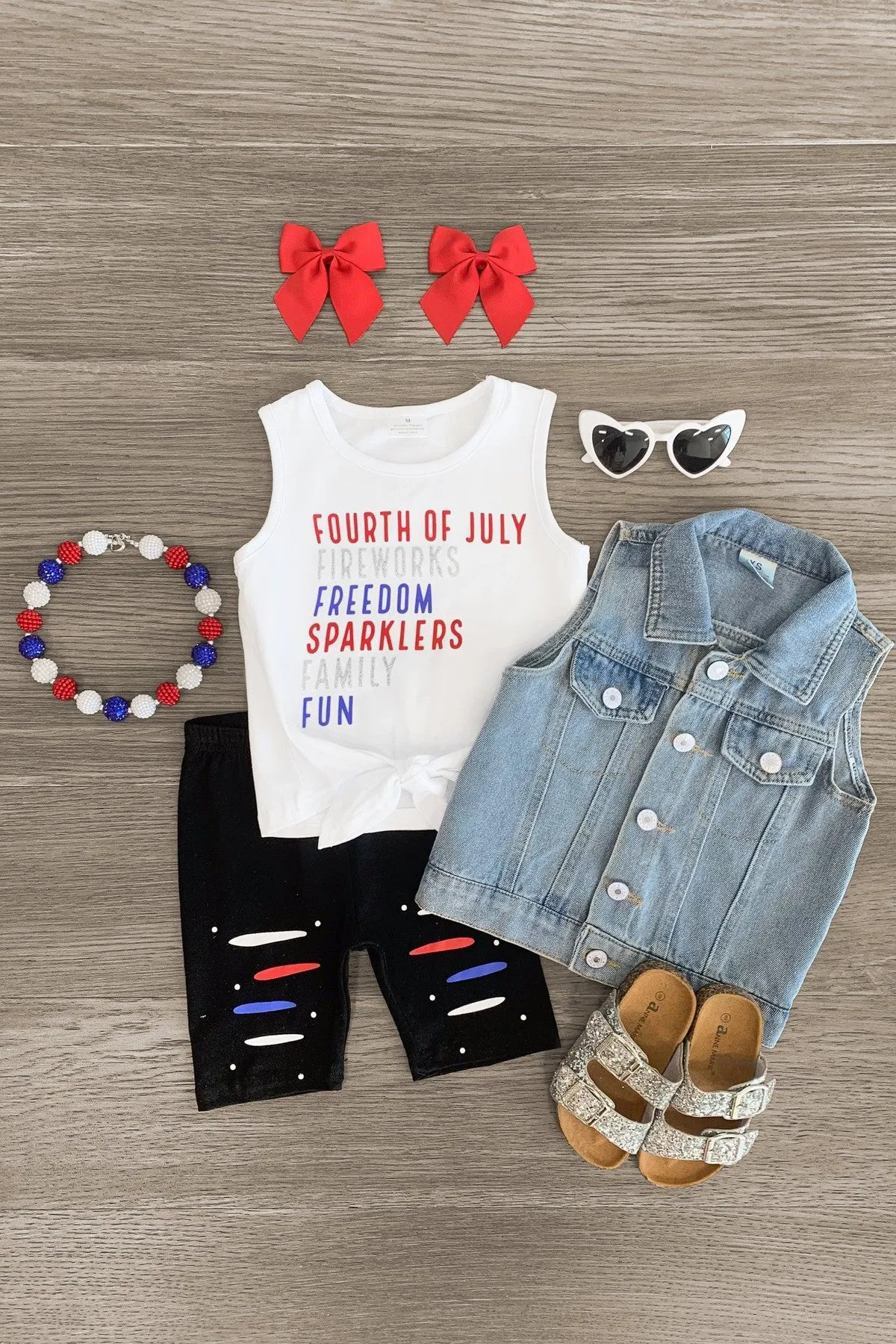 "Fourth of July..." White Glitter Short Set