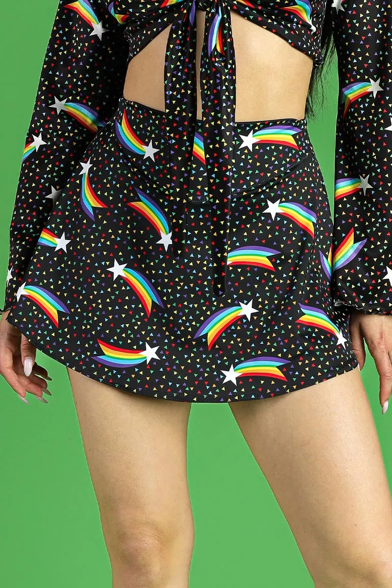 Rainbow Stardust High Waisted Skirt with Shorts