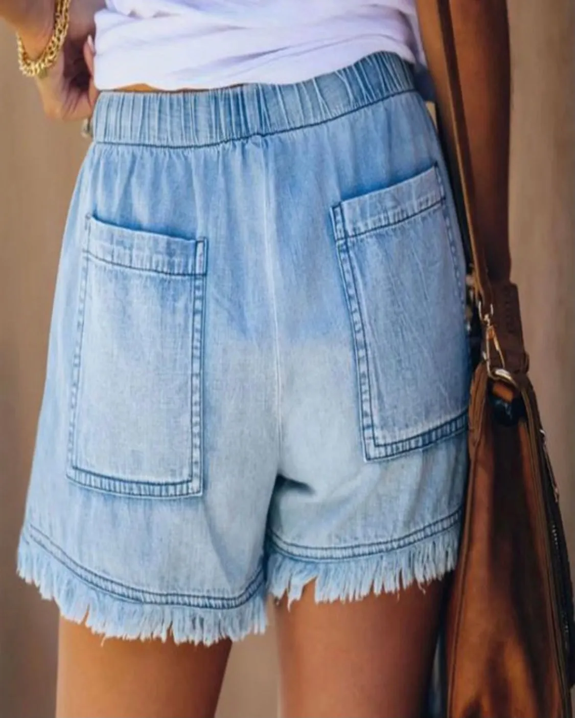 Raw Hem Denim Drawstring Shorts