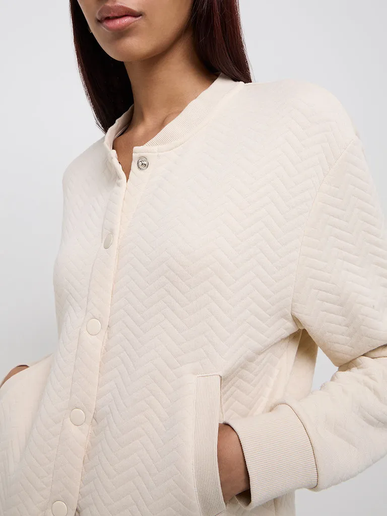 Studiofit Beige Chevron Textured Cotton-Blend Jacket