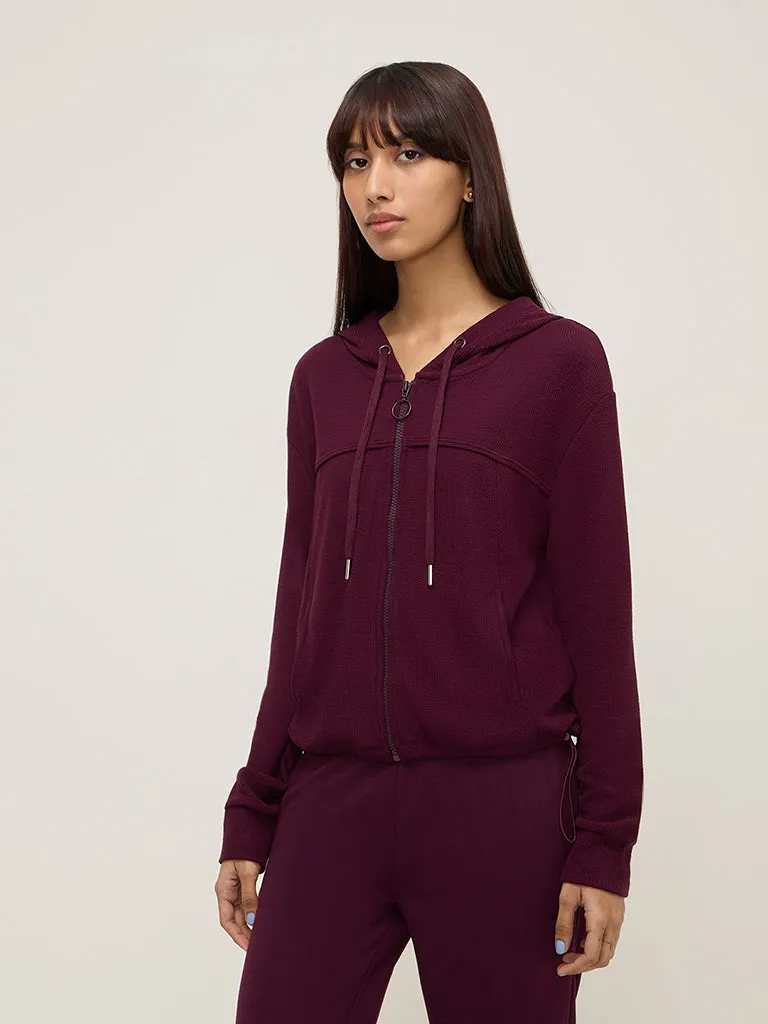 Studiofit Wine Self-Textured Cotton-Blend Jacket