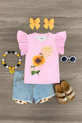 Sunflower & Sunshine Denim Short Set