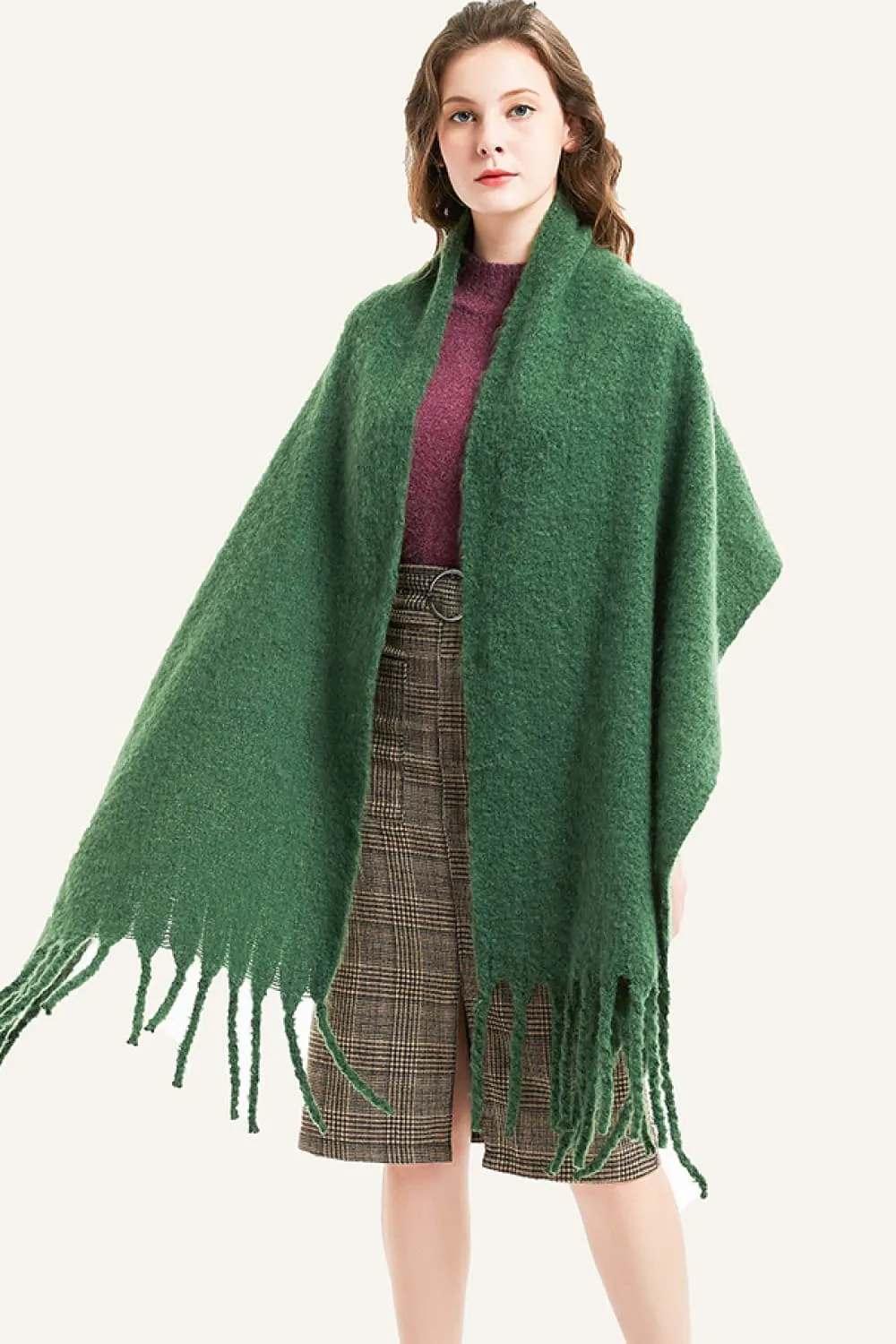 Tassel Fringe Scarf - Elegant Polyester Scarf for Women