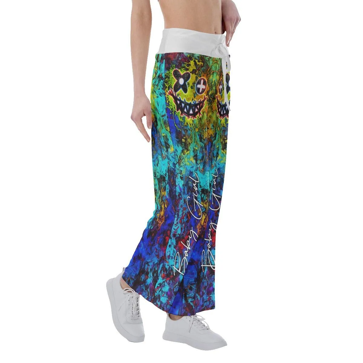 TieDye Skull Smile High-waisted Wide Leg Pants