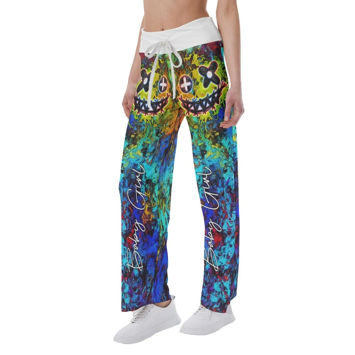 TieDye Skull Smile High-waisted Wide Leg Pants