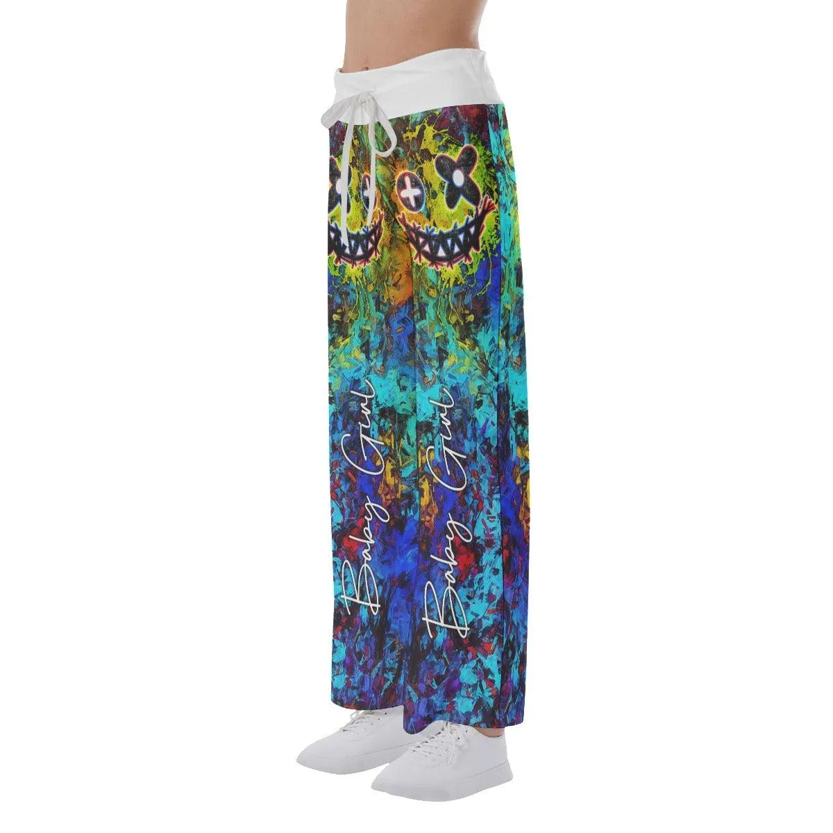 TieDye Skull Smile High-waisted Wide Leg Pants