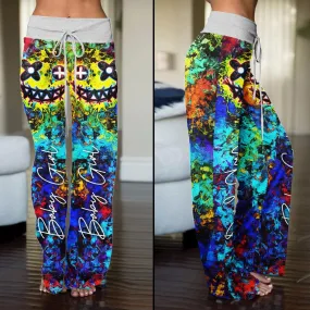 TieDye Skull Smile High-waisted Wide Leg Pants