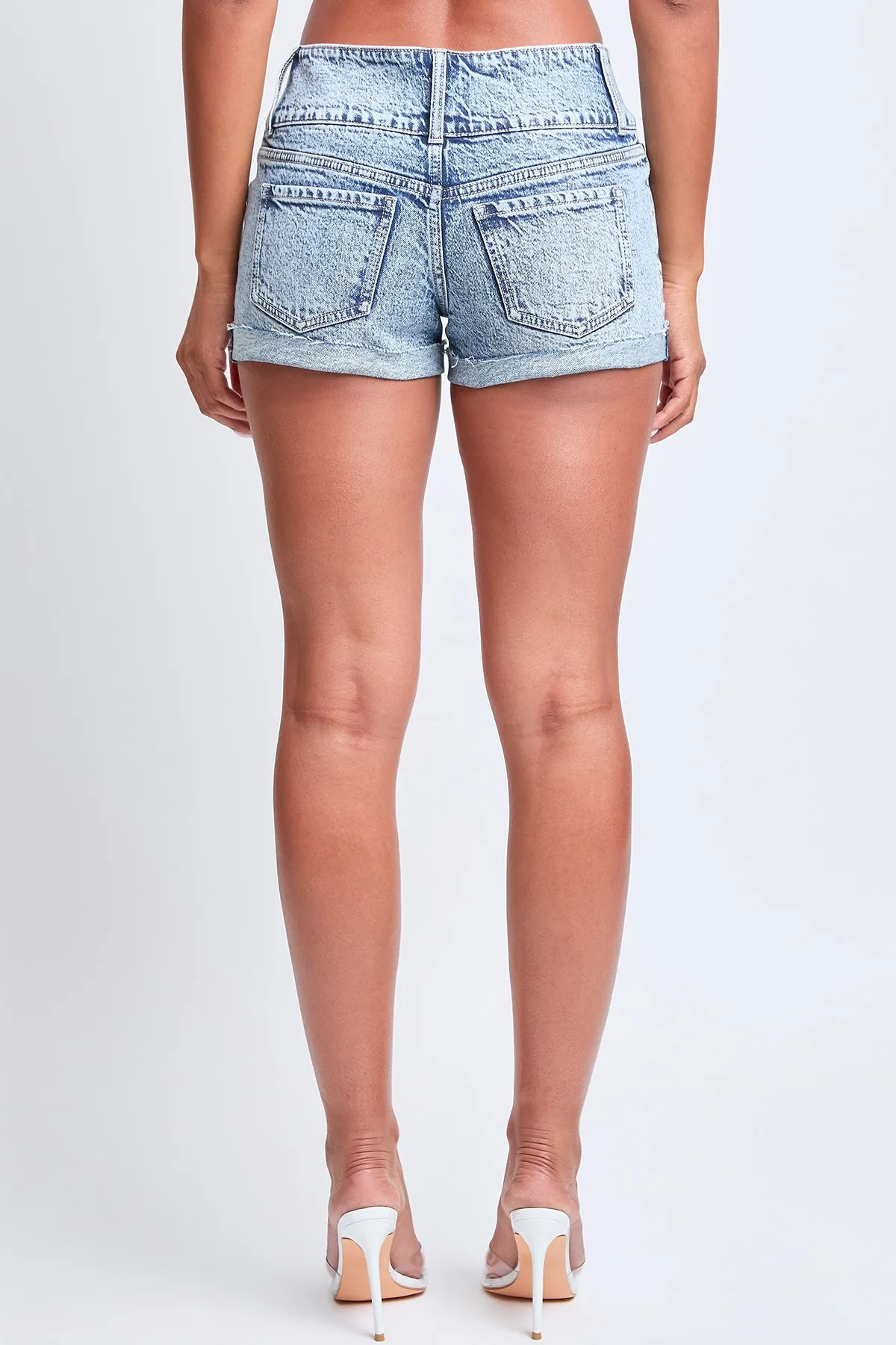 Women's Mid Rise 3 Button Raw Cuffed Hem Shorts