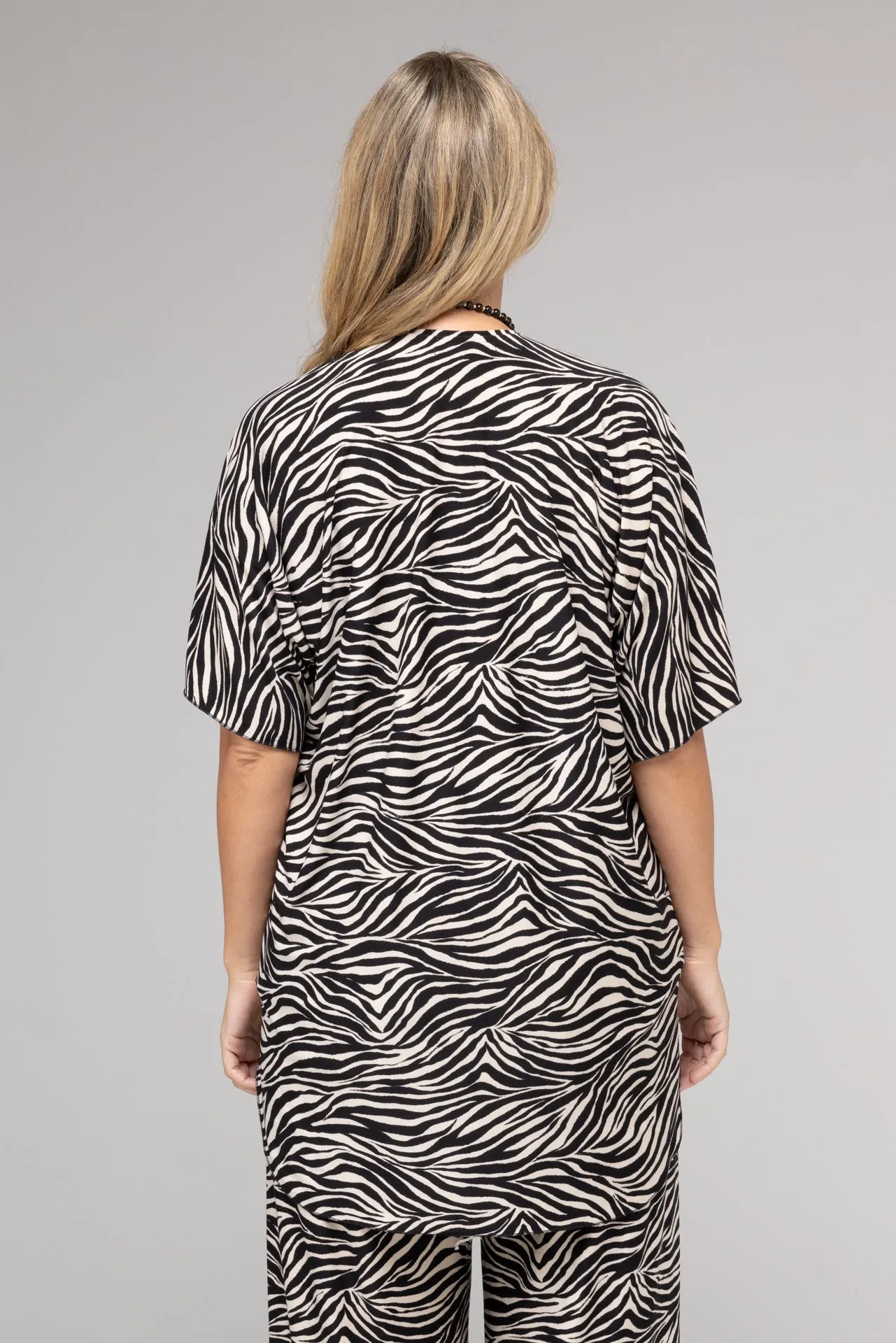 Zebra Print Jersey Short Sleeve Kimono