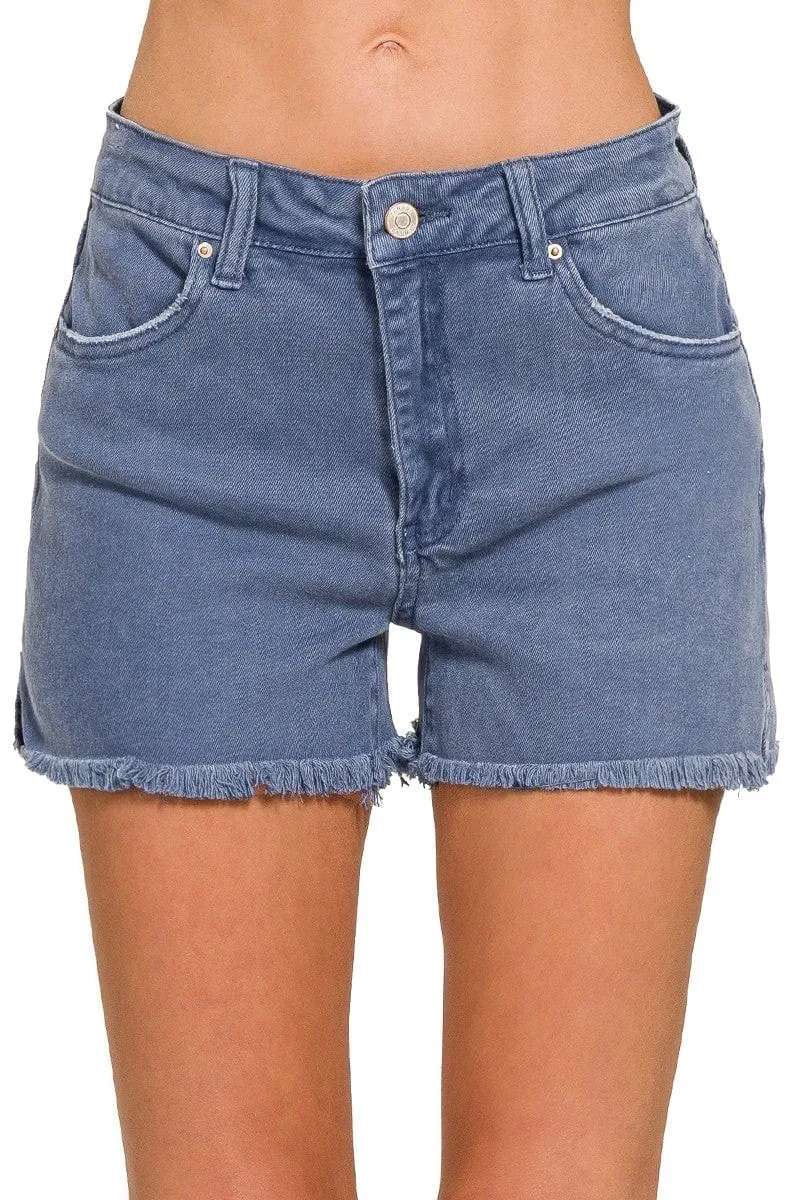 Zenana Acid Washed Frayed Cutoff Hem Denim Shorts