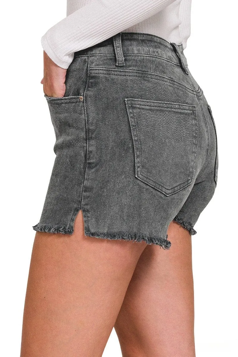 Zenana Acid Washed Frayed Cutoff Hem Denim Shorts